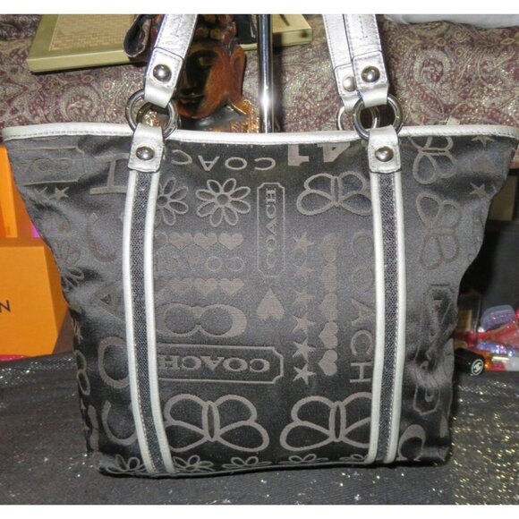 Coach 2010 Poppy Black & Silver Bandana Glitter Graffiti Butterfly Canvas Tote